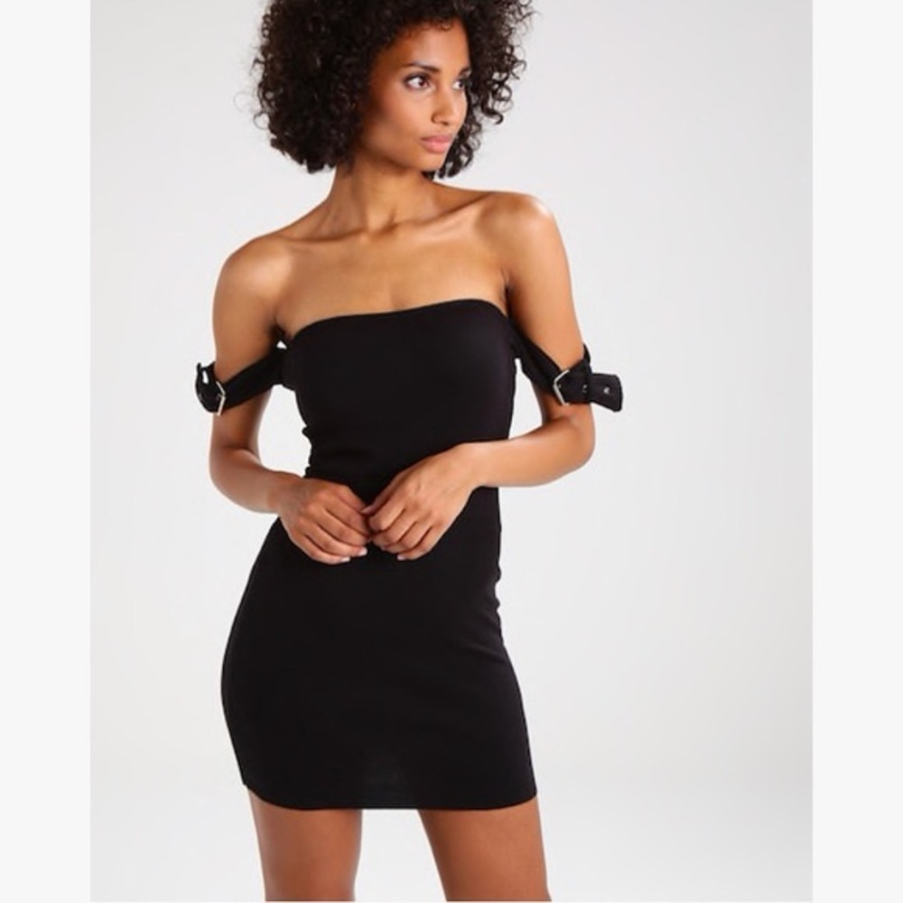 ✨NWT Missguided Bardot Ribbed Buckle Sleeve Dress Party Club Going Out Bodycon